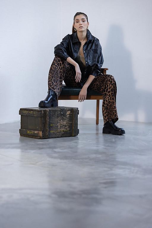 Leopar Saten Pantolon