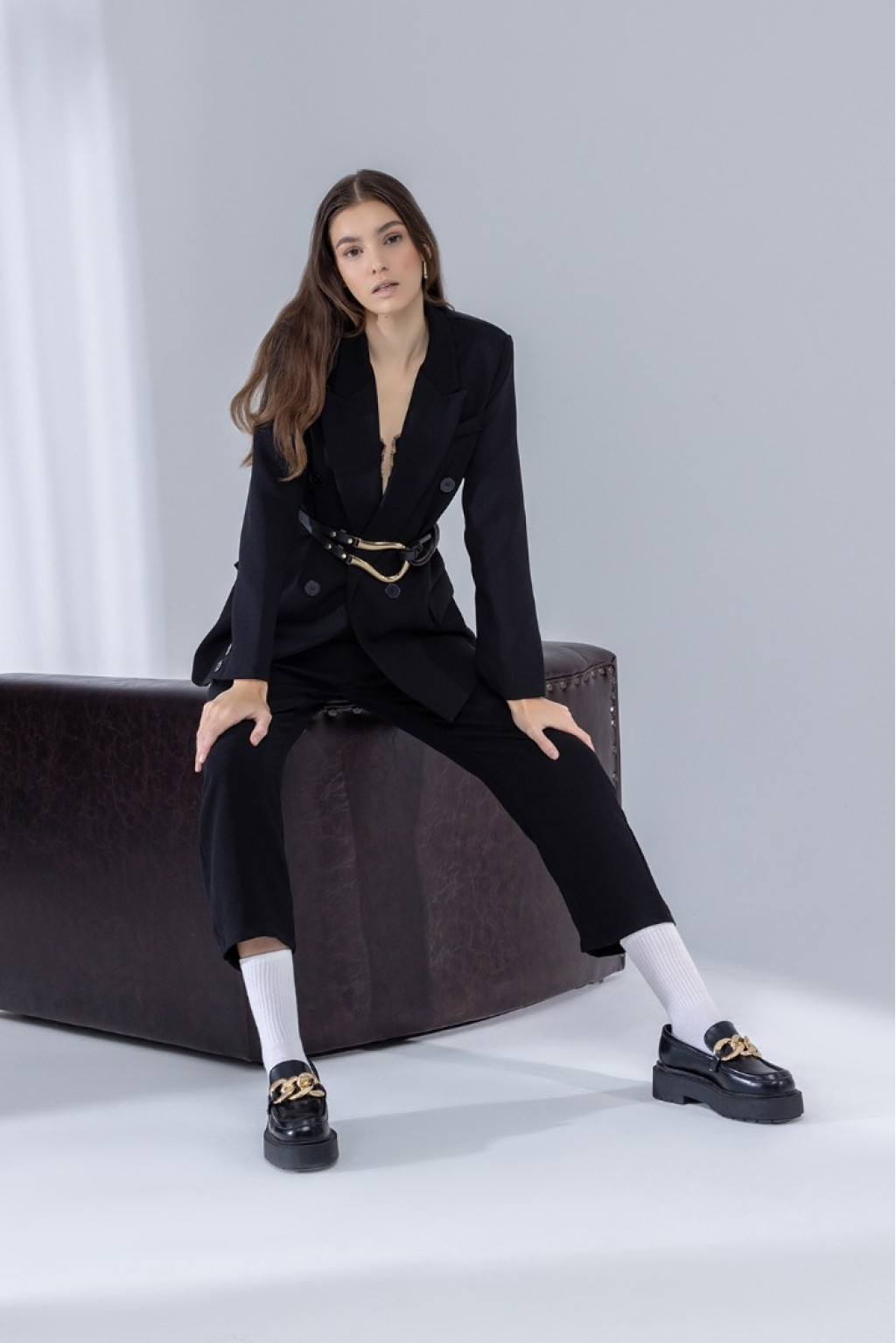 Siyah Kruvaze Kapama Blazer Ceket