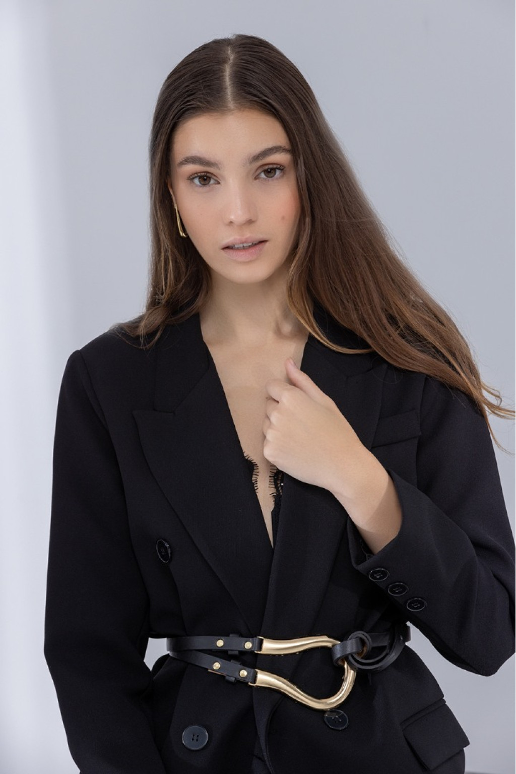 Siyah Kruvaze Kapama Blazer Ceket